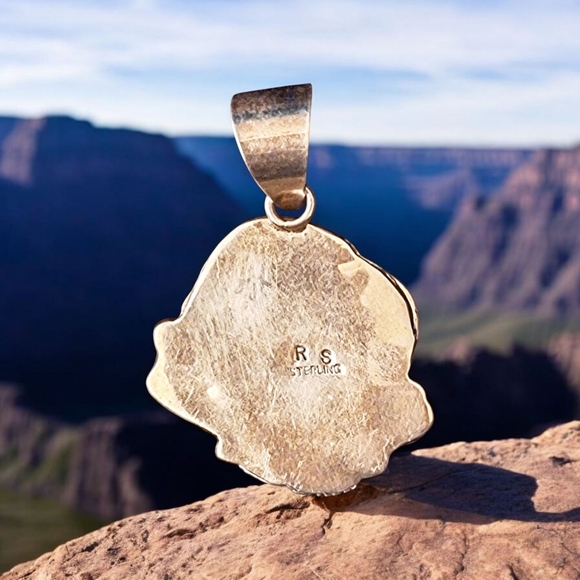 ✨OOAK! Roger Skeets Navajo Sterling Silver Turquoise and Red Coral EAGLE Pendant - Picture 7 of 17